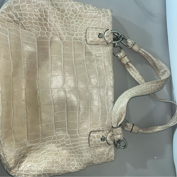 Coach Vintage Cream Beige Kristin Crocodile-Embossed Shoulder Satchel Bag - Picture 14 of 14